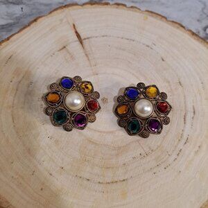 Vintage 80s‎ 90s Multicolor Retro Clip On Earrngs